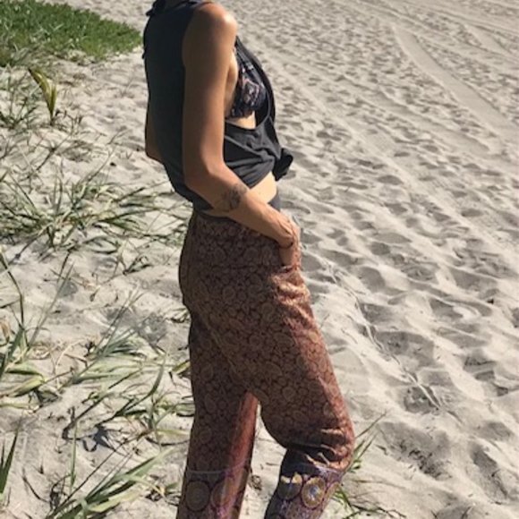 Silk Brocade Fringed Pants - Picture 4 of 5